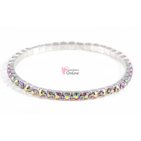 Bratara eleganta de mana BRM018AA Argintie cu cristale cu reflexii  - 1 rand